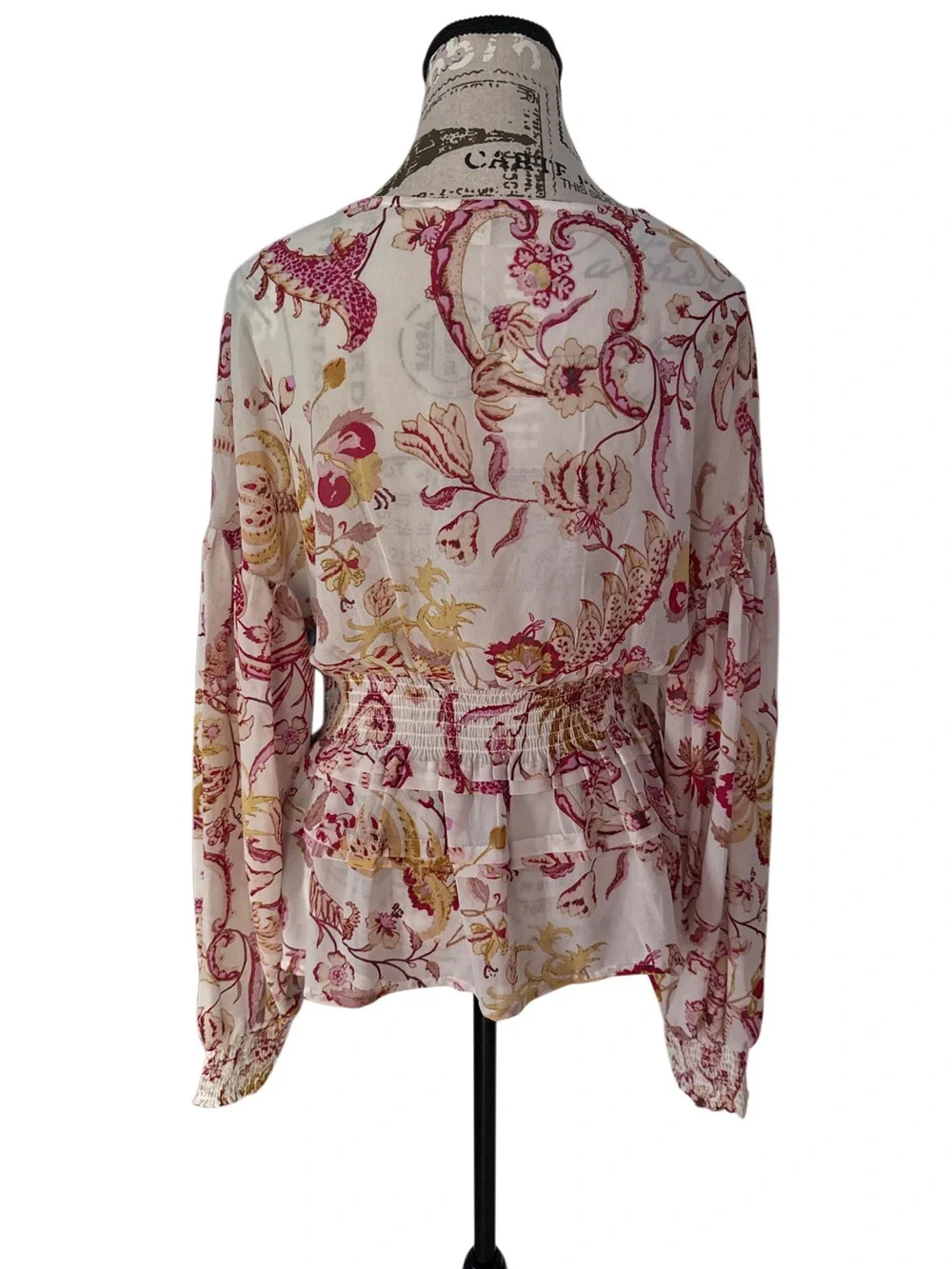 NWT! Women's Guess Floral Cream and Pink top, size large